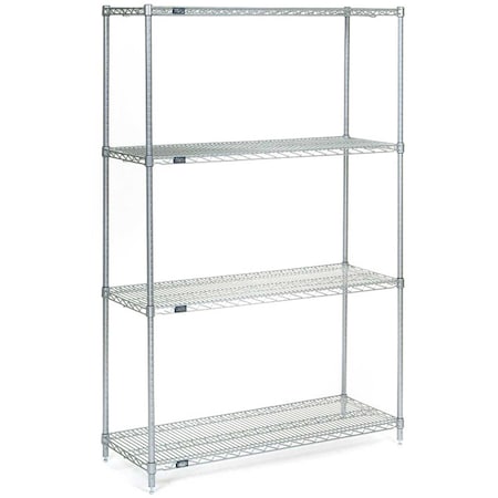 Nexel 4 Tier Wire Shelving Starter Unit, Stainless Steel, 48W x 24D x 54H 24485S